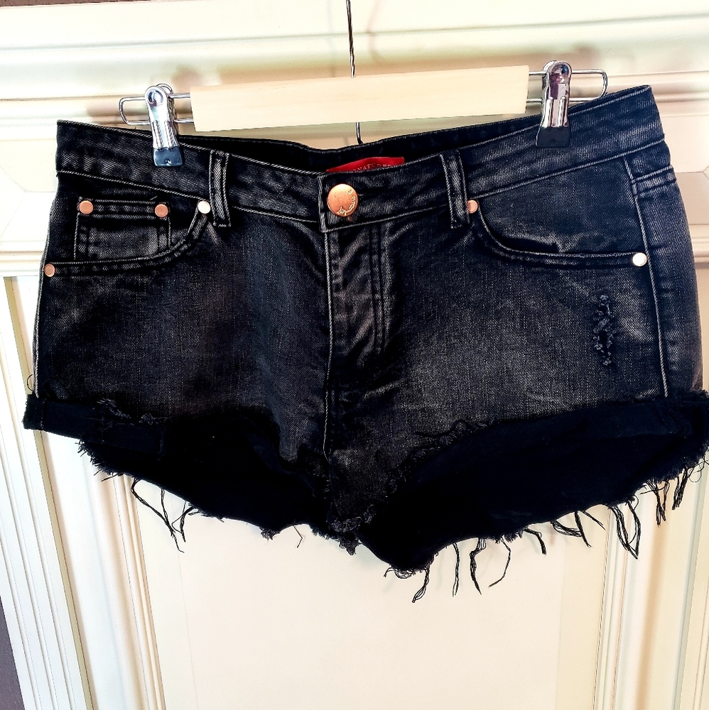 Black Denim Distressed Shorts